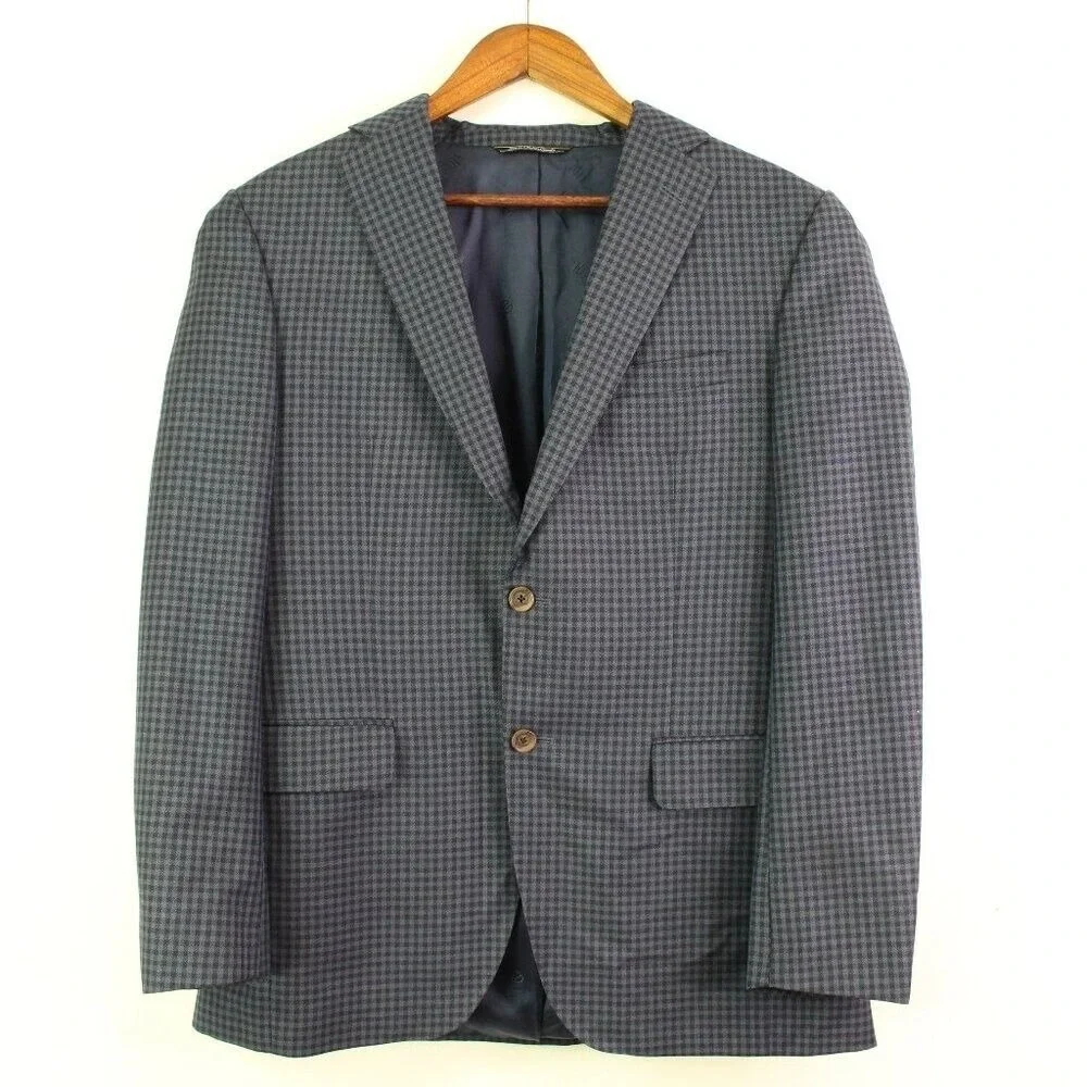 David Donahue‎ Virgin Wool Connor Sport Coat Check Blue Size 40R